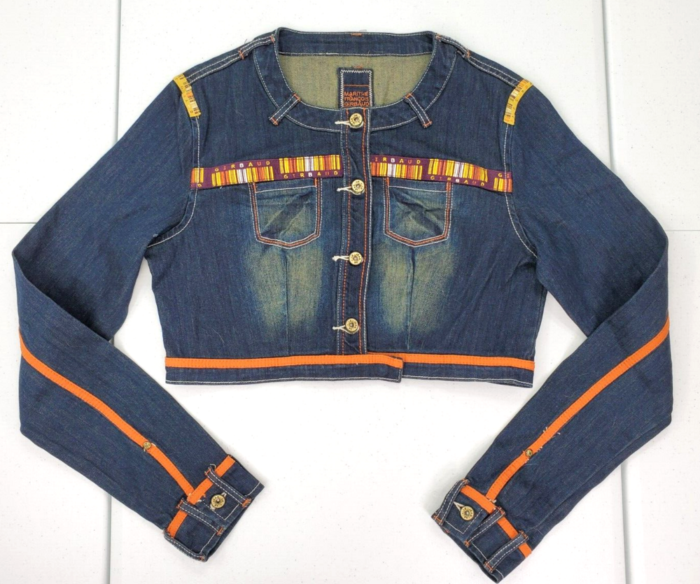 Vintage Marithe Francois Girbaud L Barcode Denim Cropped Jacket Rare Stretch